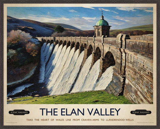 The Elan Valley, Wales vintage railway travel print – framed British landscape wall art
