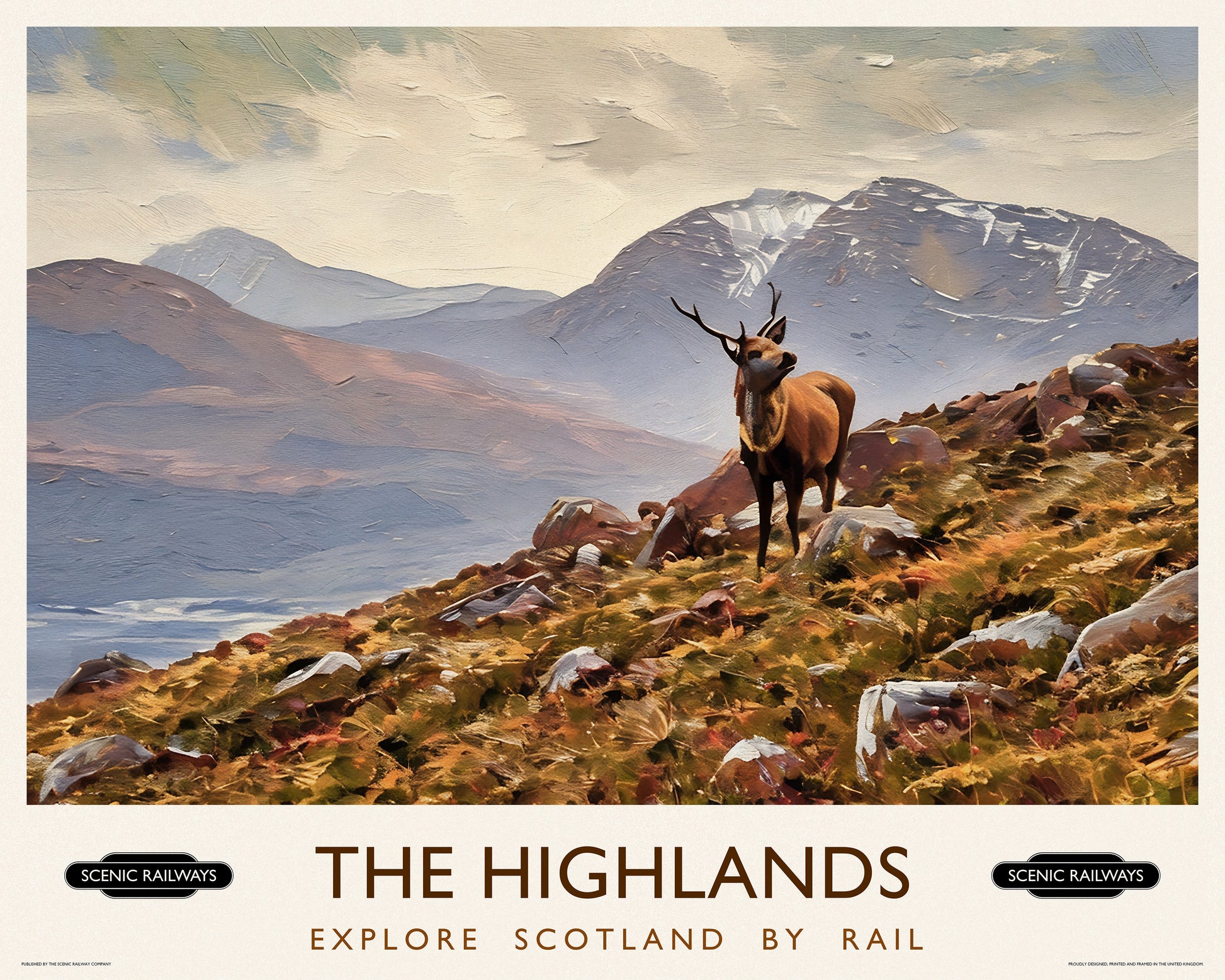 Vintage travel poster- The Highlands, Scotland - Scenic Railways