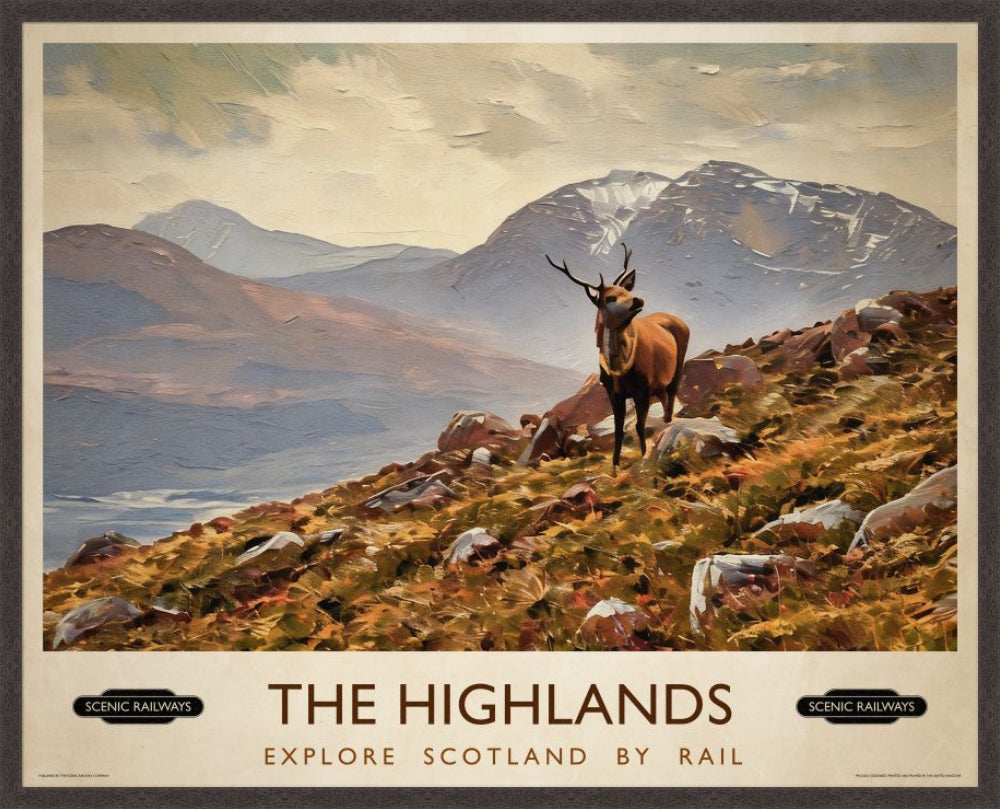 The Highlands, Scotland vintage railway travel print – framed British landscape wall art