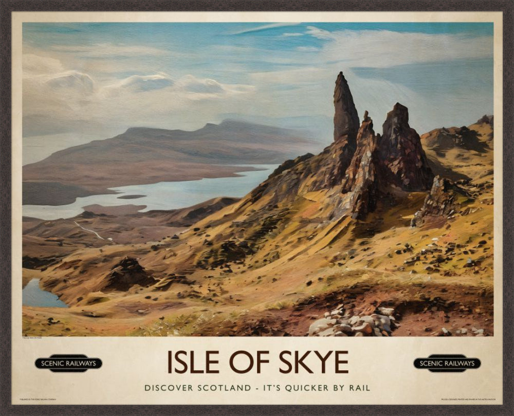 Isle of Skye, The Old Man of Storr vintage railway travel print – framed British landscape wall art