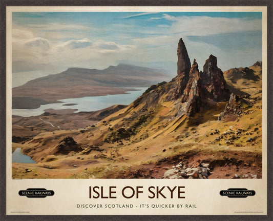 Isle of Skye, The Old Man of Storr vintage railway travel print – framed British landscape wall art