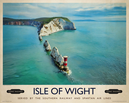 Vintage travel poster- Isle of Wight, The Needles - Scenic Railways
