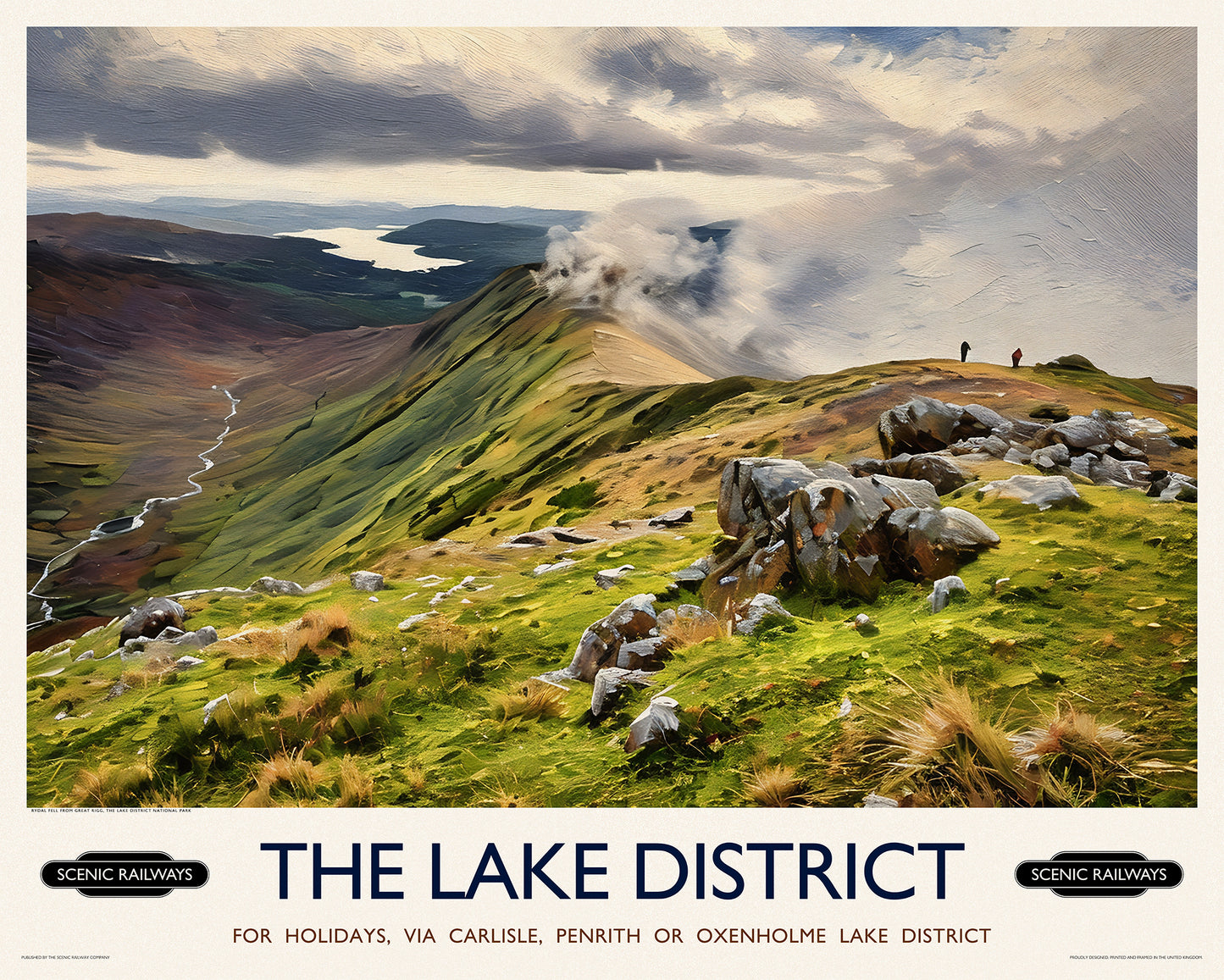 Vintage travel poster- The Lake District, Cumbria - Scenic Railways