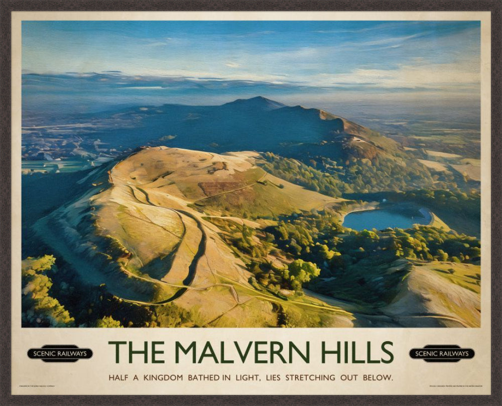 The Malvern Hills, Worcestershire vintage railway travel print – framed British landscape wall art