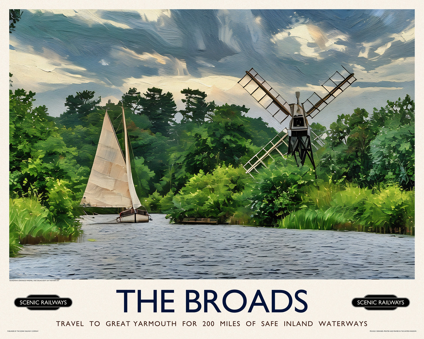Vintage travel poster- The Broads, Norfolk - Scenic Railways