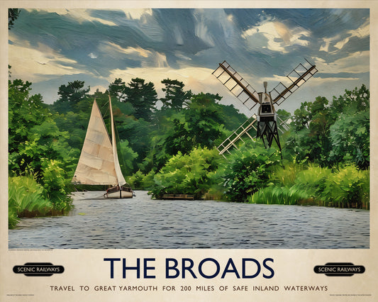 Vintage travel poster- The Broads, Norfolk - Scenic Railways