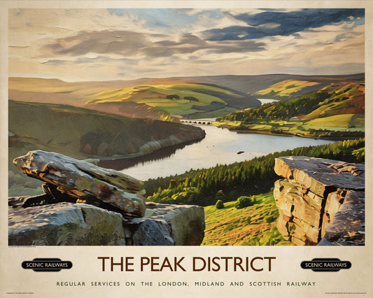 Vintage travel poster- The Peak District, Derbyshire - Scenic Railways