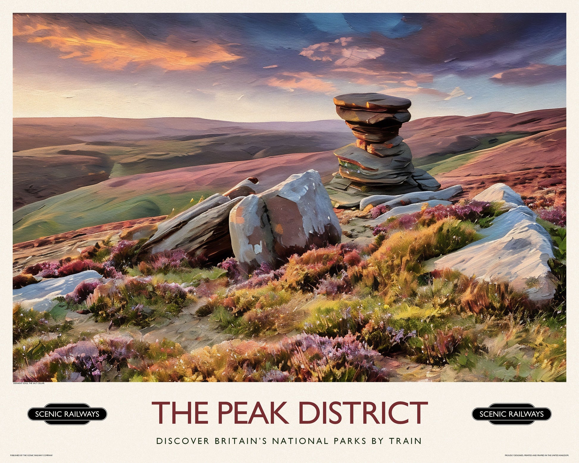 Vintage travel poster- The Peak District, Derwent Edge - Scenic Railways