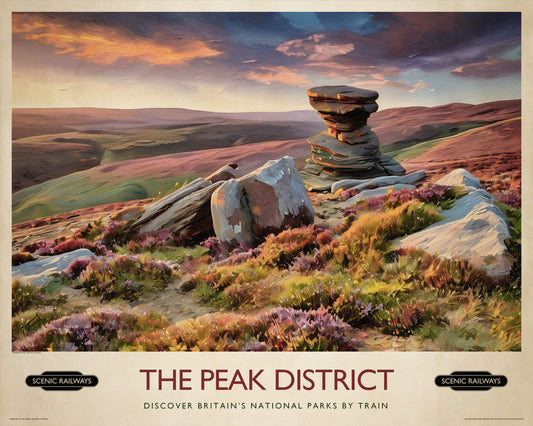 Vintage travel poster- The Peak District, Derwent Edge - Scenic Railways