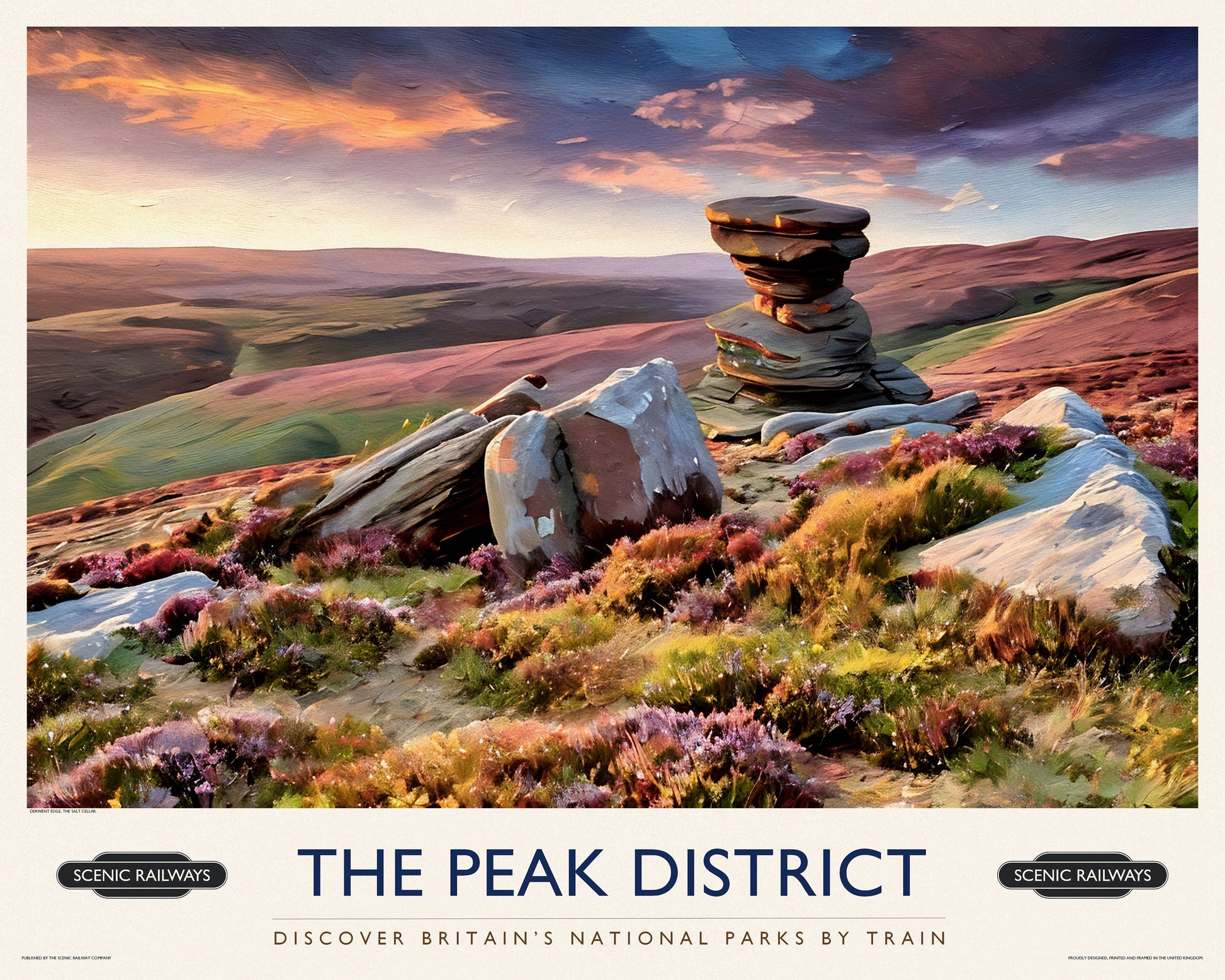 The Peak District, Derwent Edge vintage railway travel print – framed British landscape wall art