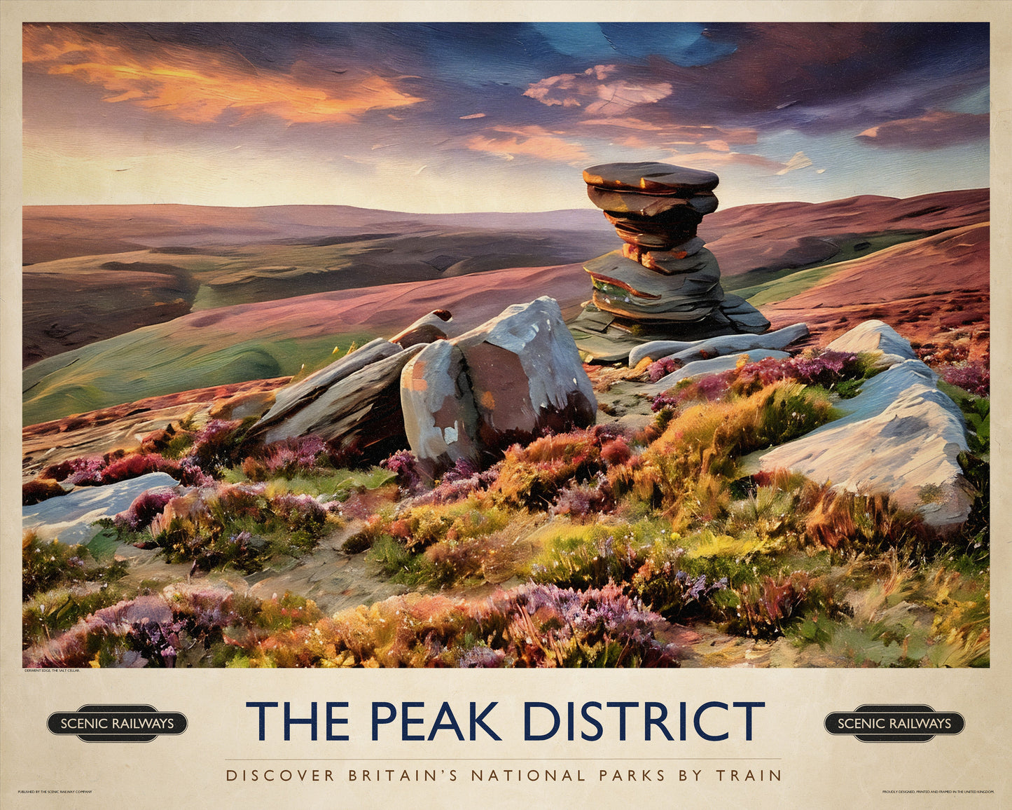 The Peak District, Derwent Edge vintage railway travel print – framed British landscape wall art