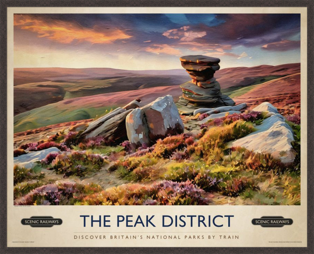The Peak District, Derwent Edge vintage railway travel print – framed British landscape wall art