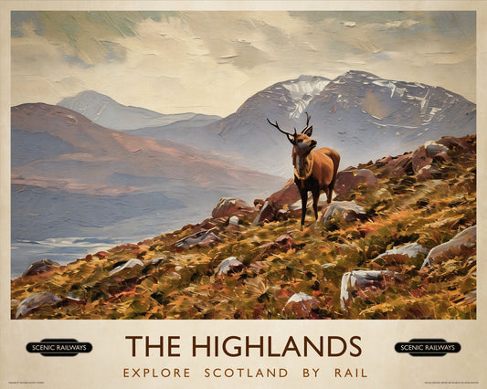 Vintage travel poster- The Highlands, Scotland - Scenic Railways