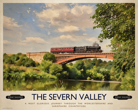 Vintage travel poster- The Severn Valley, The Victoria Bridge - Scenic Railways