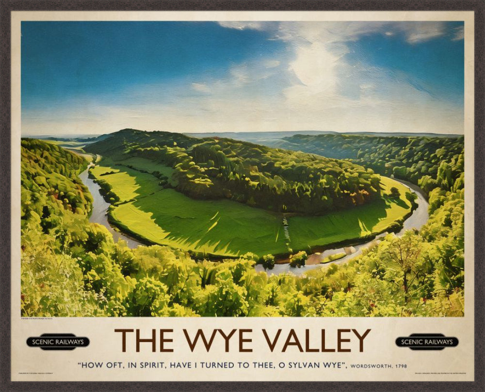 The Wye Valley, Herefordshire vintage railway travel print – framed British landscape wall art