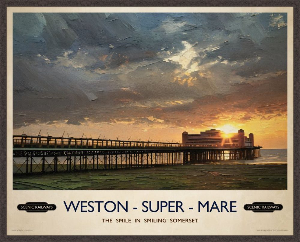 Weston-super-Mare, Somerset vintage railway travel print – framed British landscape wall art