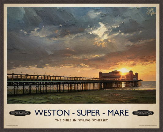 Weston-super-Mare, Somerset vintage railway travel print – framed British landscape wall art