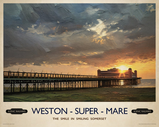 Vintage travel poster- Weston-super-Mare, Somerset - Scenic Railways