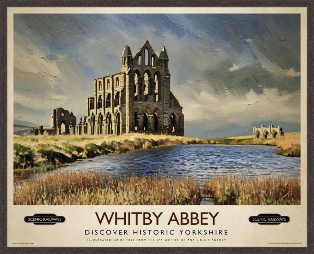 Whitby Abbey, Yorkshire vintage railway travel print – framed British landscape wall art