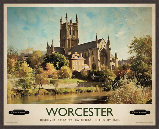 Worcester, The Cathedral vintage railway travel print – framed British landscape wall art
