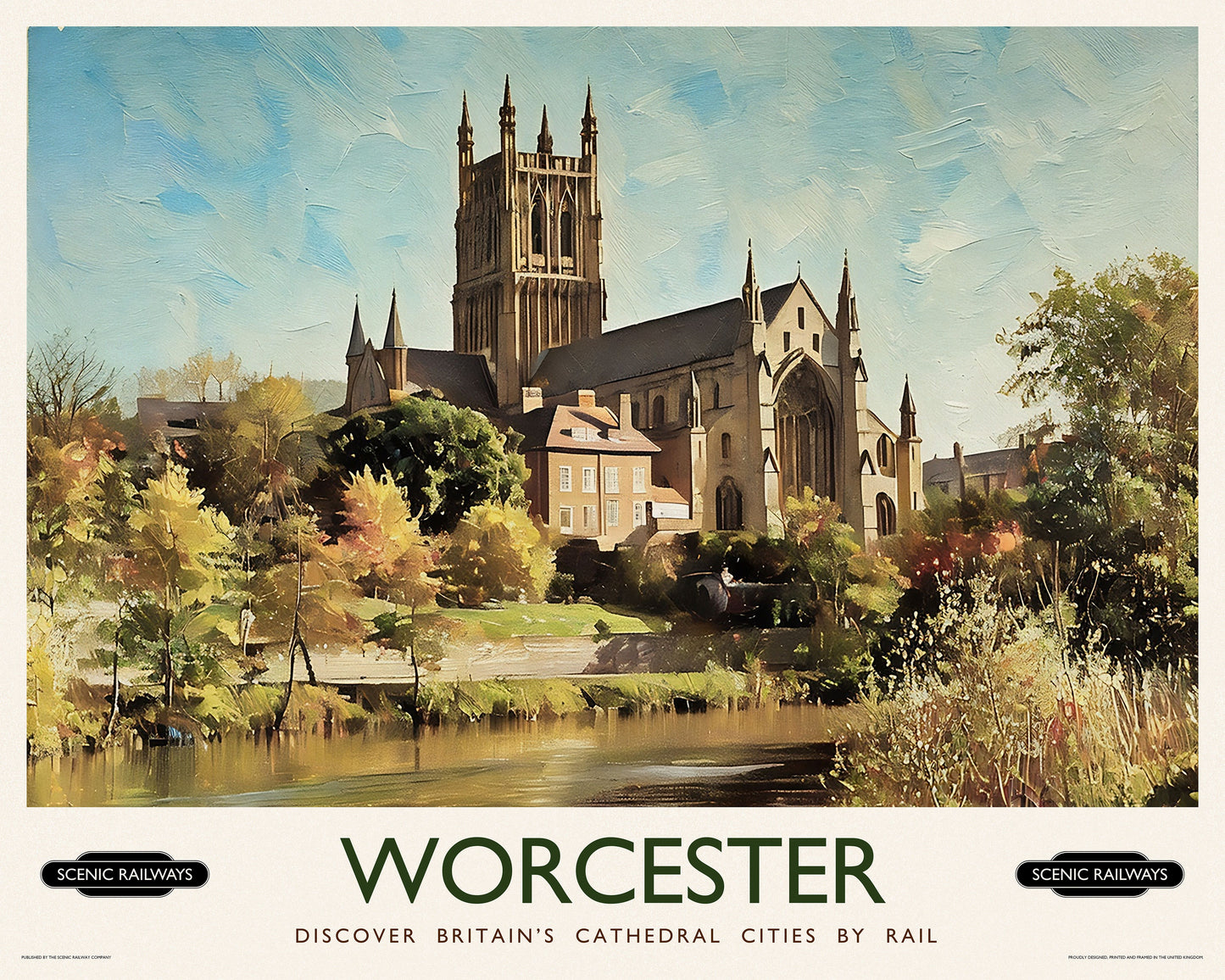 Vintage travel poster- Worcester, The Cathedral - Scenic Railways