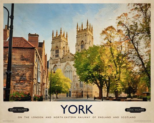 Vintage travel poster- York, The Minster - Scenic Railways