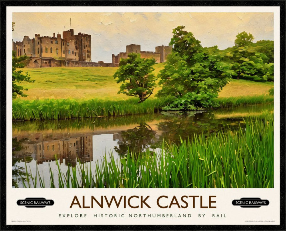 Vintage travel poster- Alnwick Castle, Northumberland - Scenic Railways