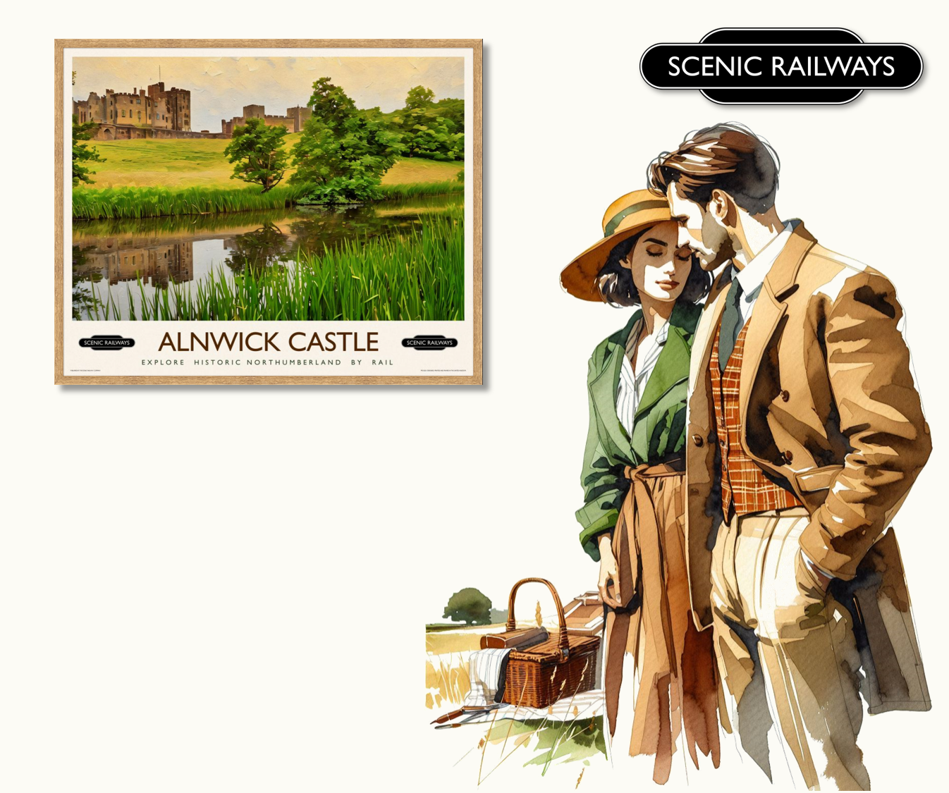 Vintage travel poster- Alnwick Castle, Northumberland - Scenic Railways