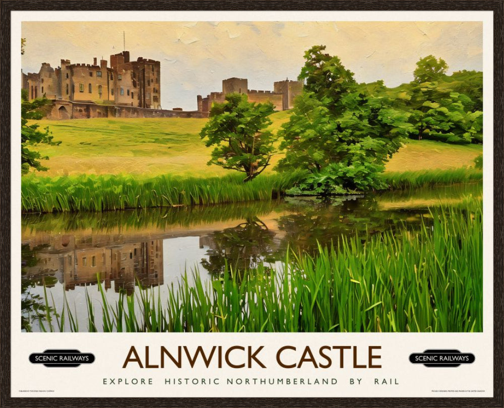 Vintage travel poster- Alnwick Castle, Northumberland - Scenic Railways