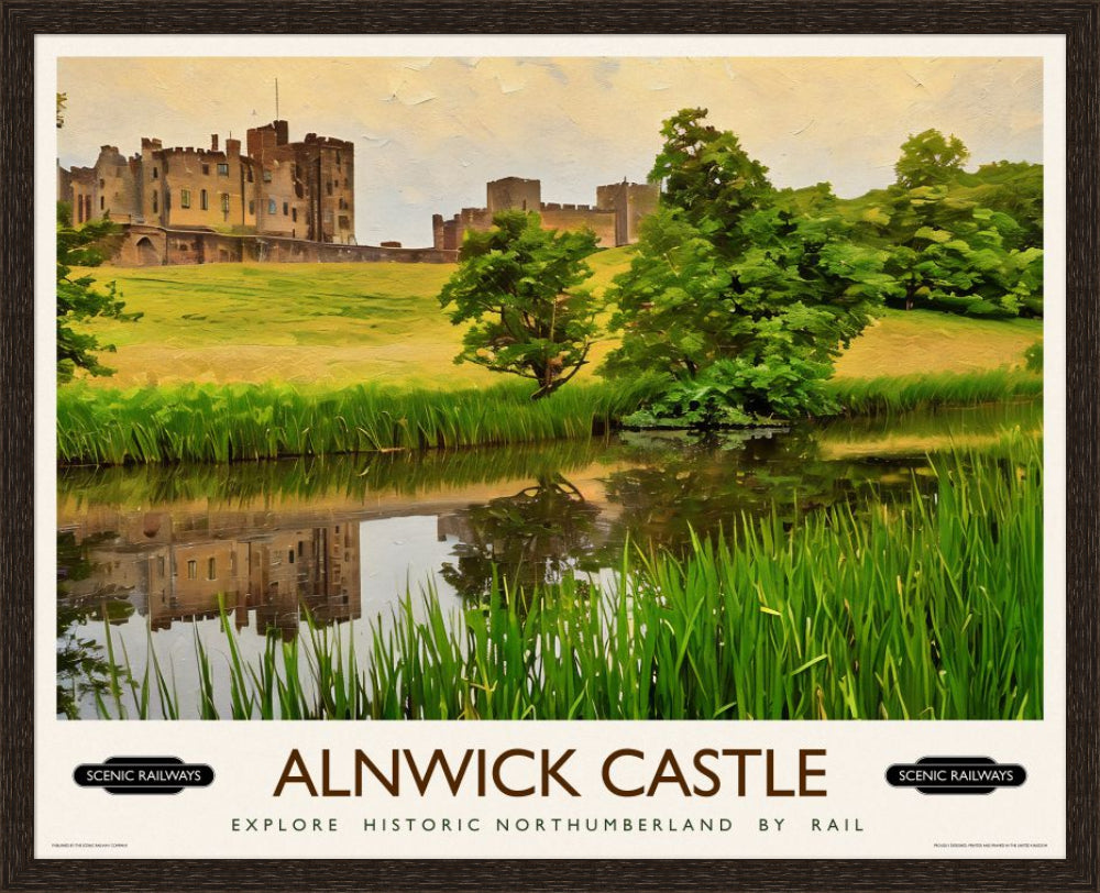 Vintage travel poster- Alnwick Castle, Northumberland - Scenic Railways