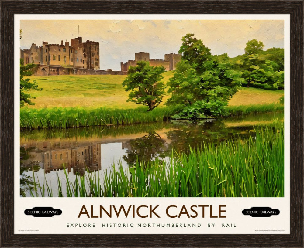 Vintage travel poster- Alnwick Castle, Northumberland - Scenic Railways