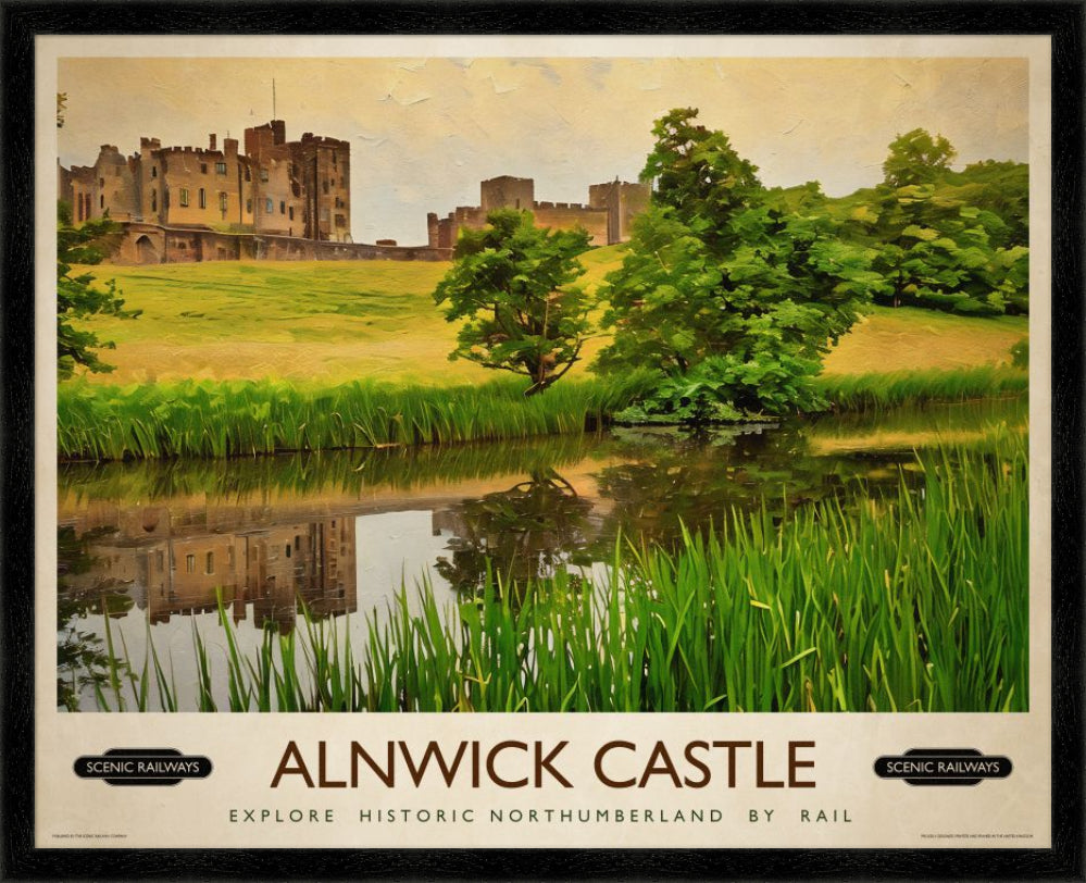 Vintage travel poster- Alnwick Castle, Northumberland - Scenic Railways