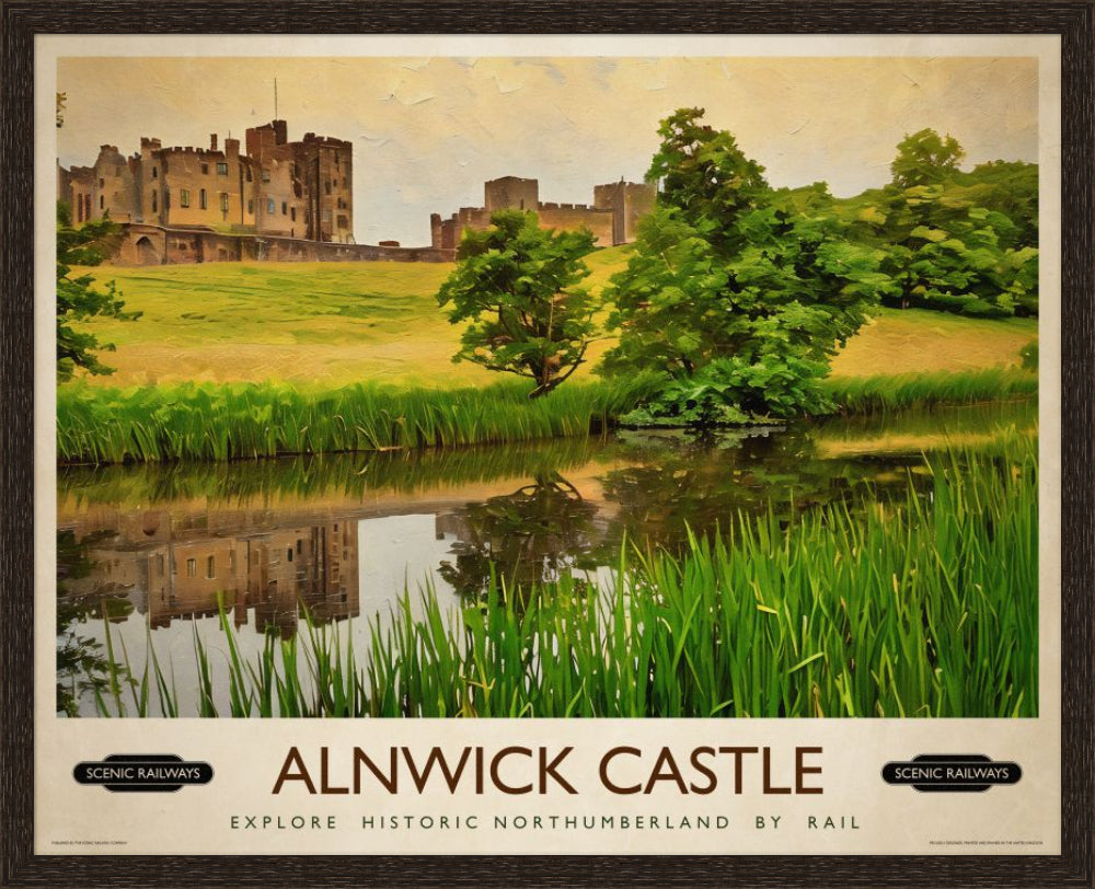 Vintage travel poster- Alnwick Castle, Northumberland - Scenic Railways