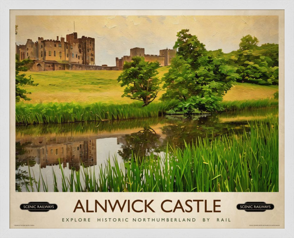 Vintage travel poster- Alnwick Castle, Northumberland - Scenic Railways