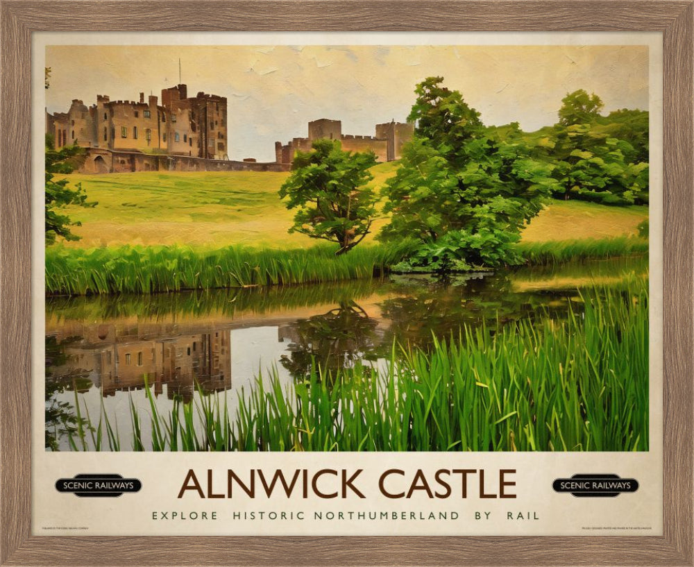Vintage travel poster- Alnwick Castle, Northumberland - Scenic Railways