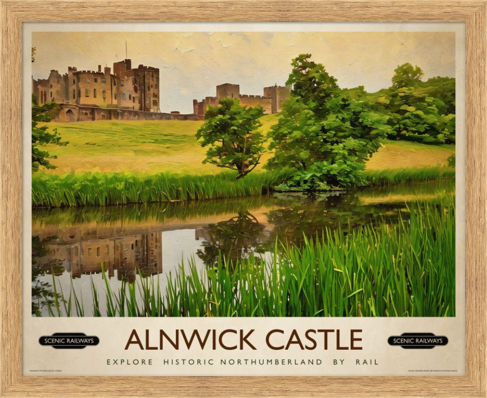 Vintage travel poster- Alnwick Castle, Northumberland - Scenic Railways