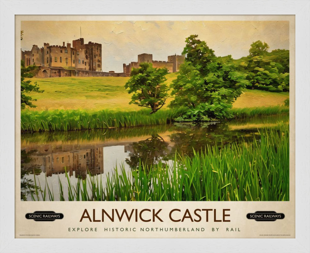 Vintage travel poster- Alnwick Castle, Northumberland - Scenic Railways