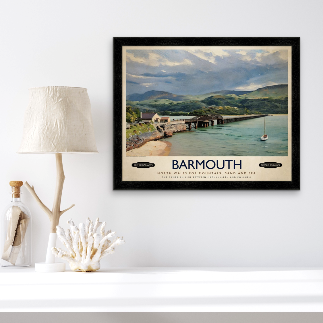Vintage travel poster- Barmouth, Wales - Scenic Railways