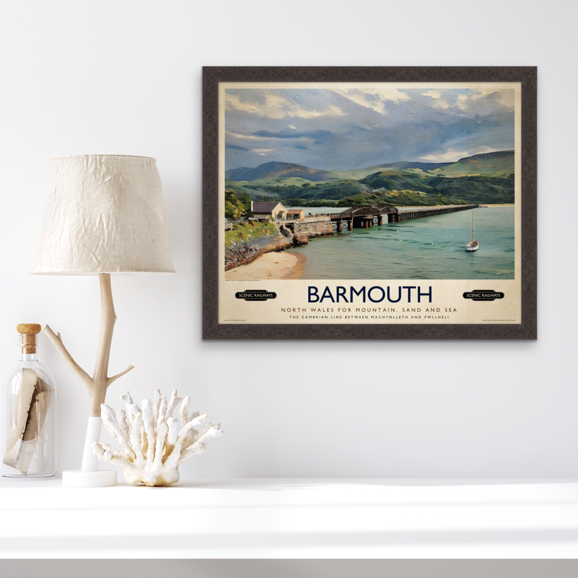 Vintage travel poster- Barmouth, Wales - Scenic Railways