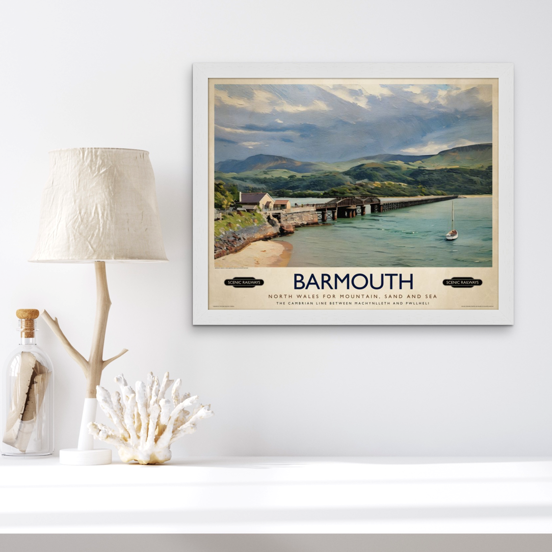 Vintage travel poster- Barmouth, Wales - Scenic Railways