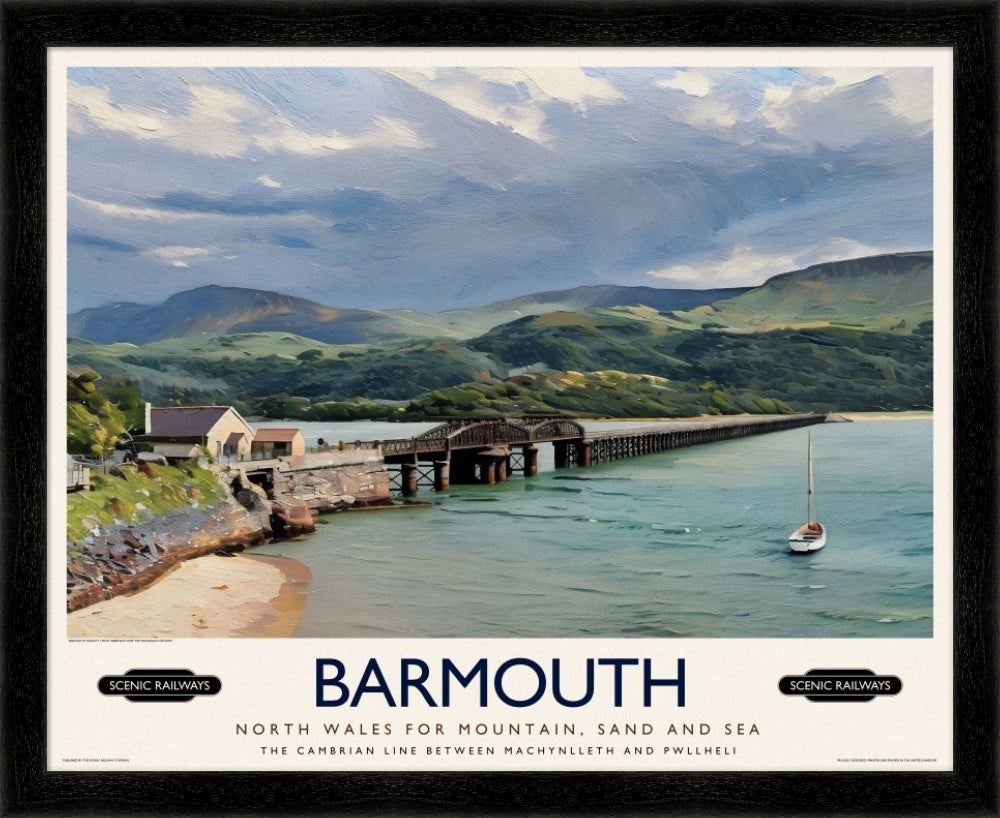 Vintage travel poster- Barmouth, Wales - Scenic Railways