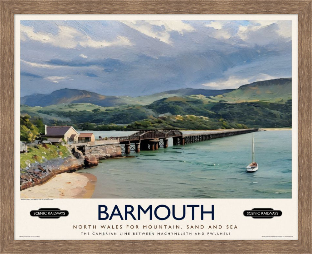 Vintage travel poster- Barmouth, Wales - Scenic Railways