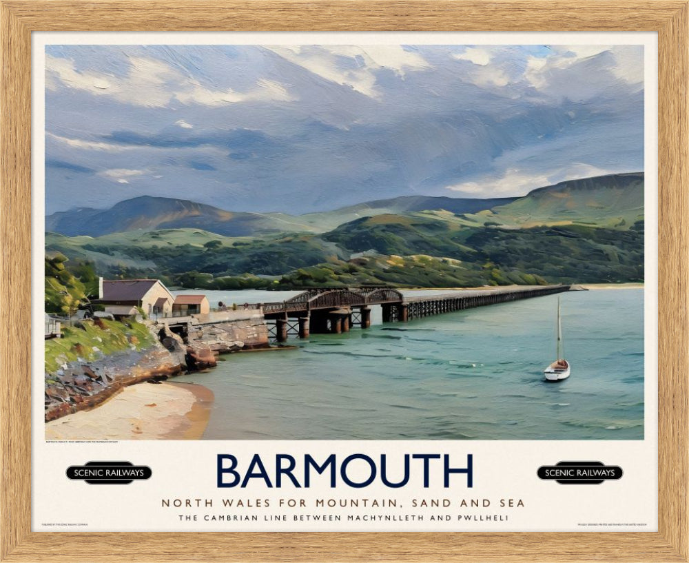 Vintage travel poster- Barmouth, Wales - Scenic Railways