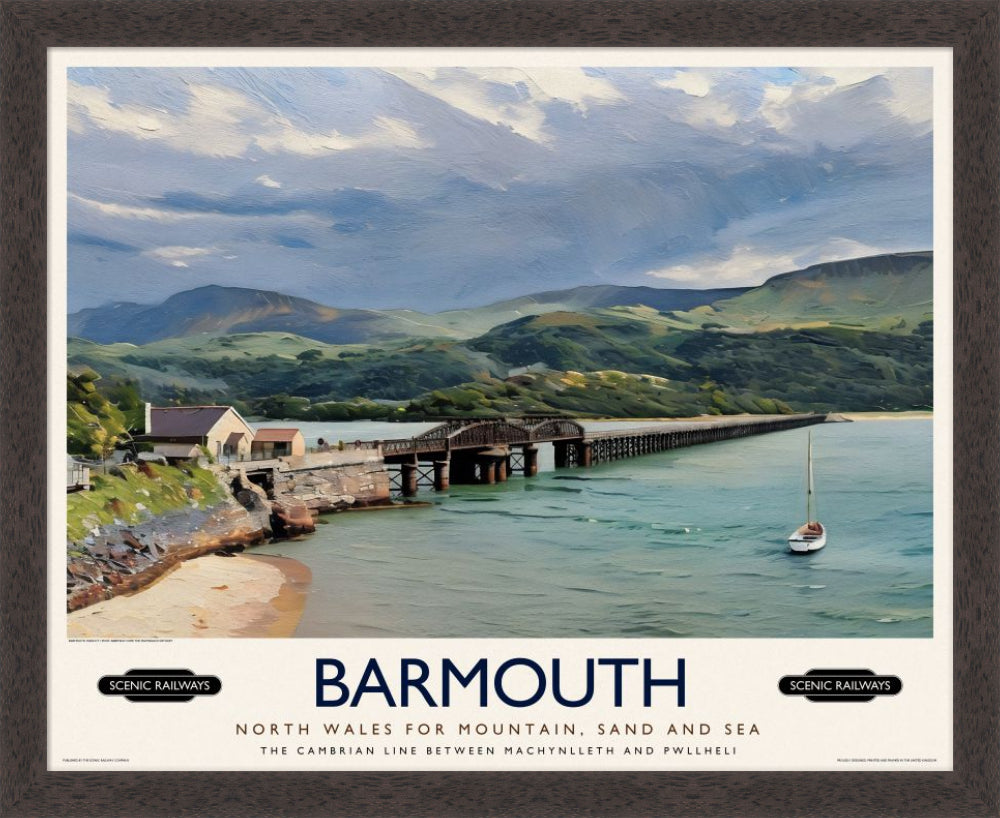 Vintage travel poster- Barmouth, Wales - Scenic Railways