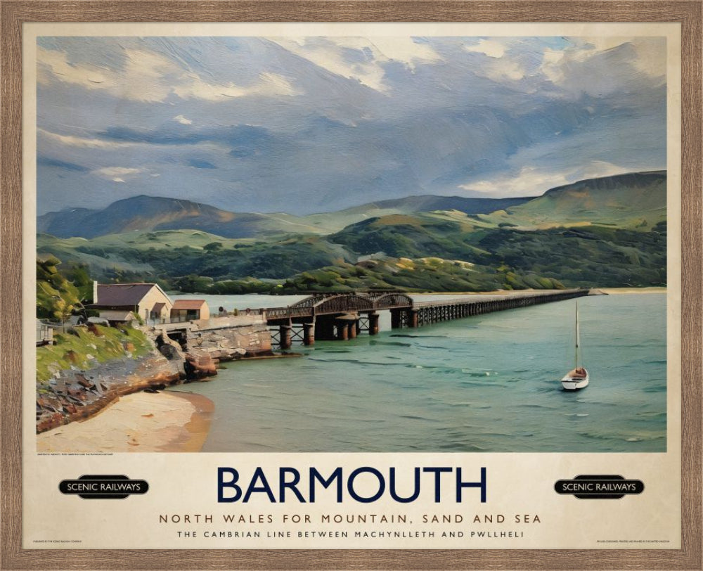 Vintage travel poster- Barmouth, Wales - Scenic Railways