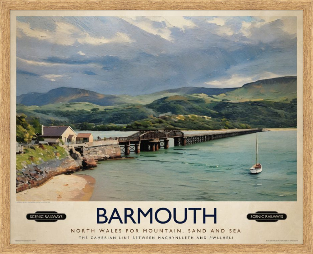 Vintage travel poster- Barmouth, Wales - Scenic Railways
