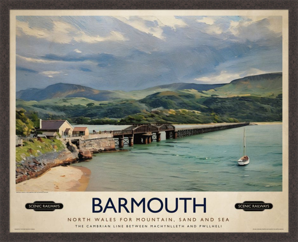 Vintage travel poster- Barmouth, Wales - Scenic Railways