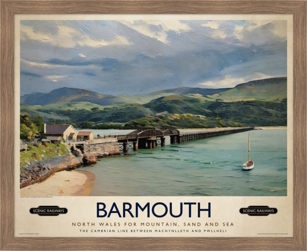 Vintage travel poster- Barmouth, Wales - Scenic Railways