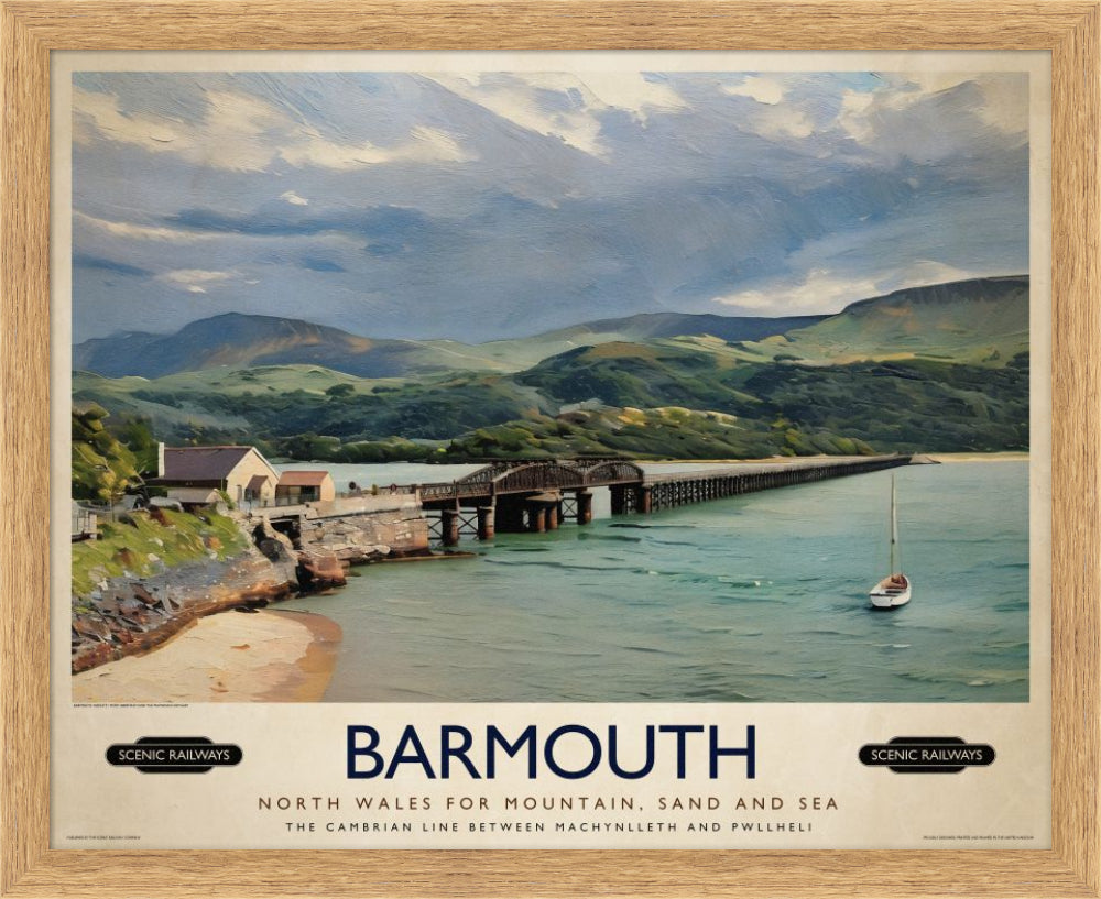 Vintage travel poster- Barmouth, Wales - Scenic Railways