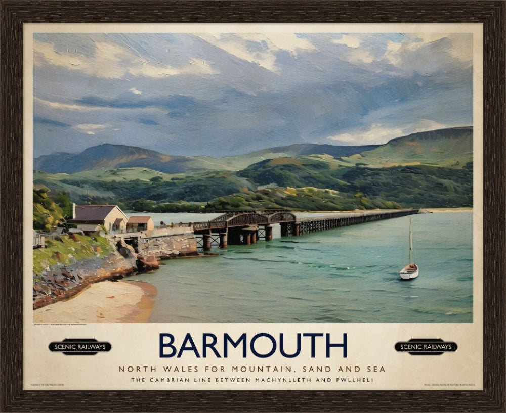 Vintage travel poster- Barmouth, Wales - Scenic Railways